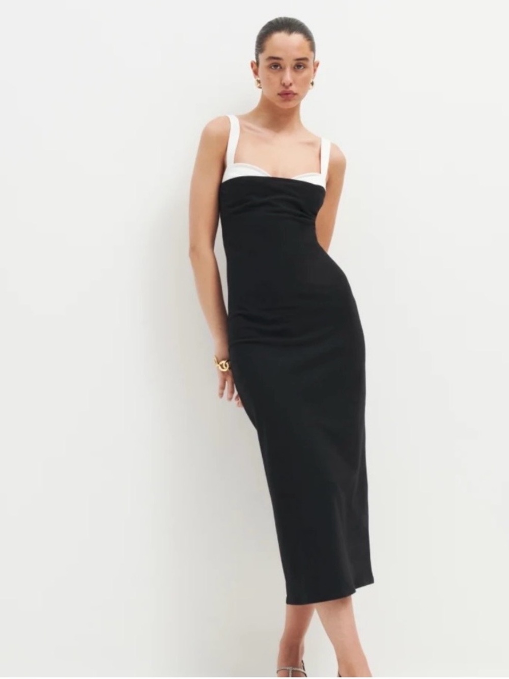 NWT REFORMATION- Nelle Knit Dress Black Size XS